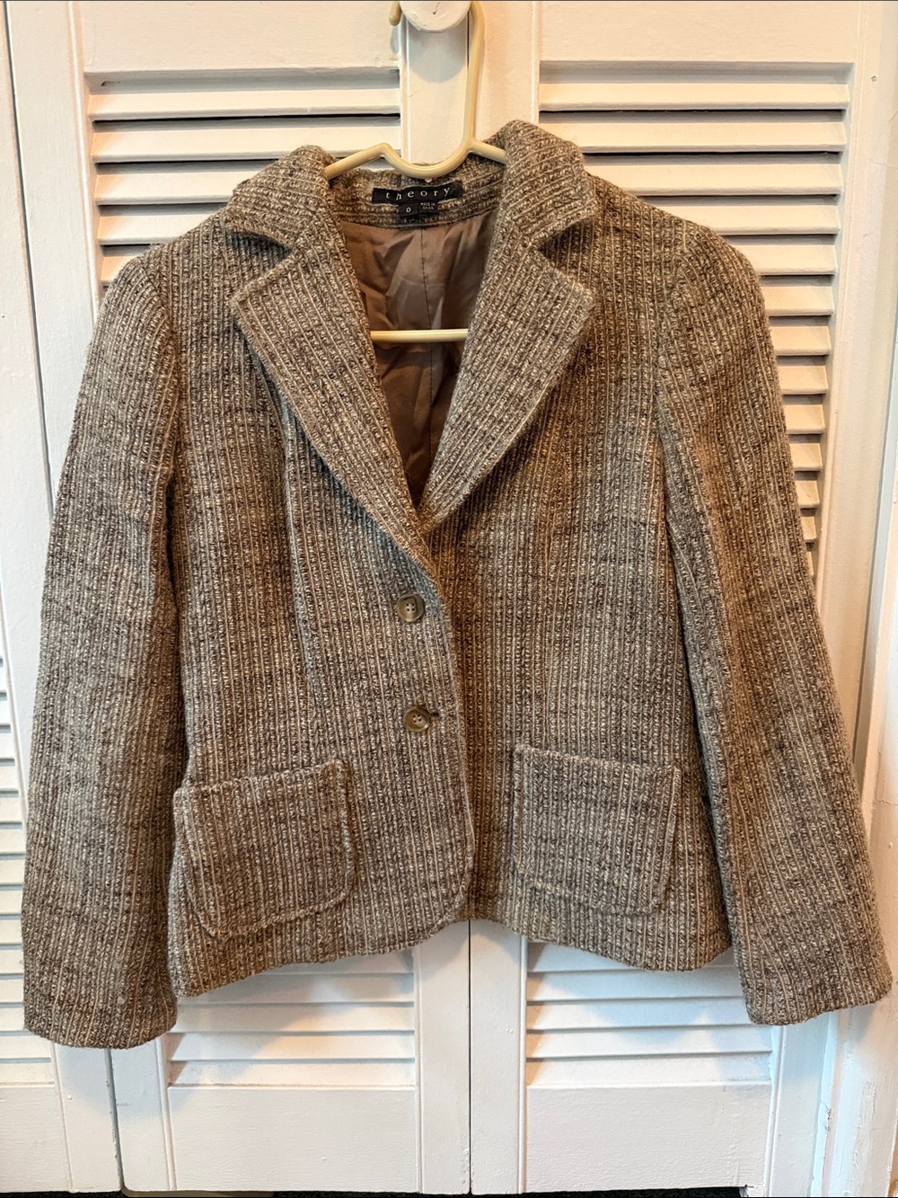 Theory Textured Knit Blazer in Taupe Brown